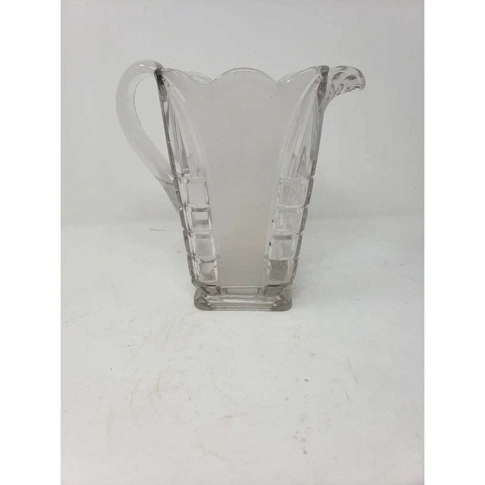 Vtg Clear and Frosted Glass Water Pitcher Cut Glass Depression 7